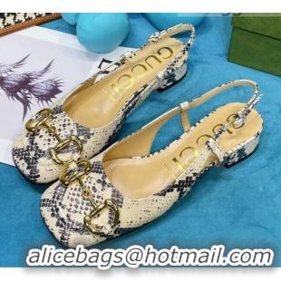 Fashion Gucci Python Print Calfskin Slingback Heeled Pumps 2.5cm with Horsebit 043021