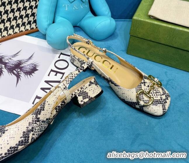 Fashion Gucci Python Print Calfskin Slingback Heeled Pumps 2.5cm with Horsebit 043021