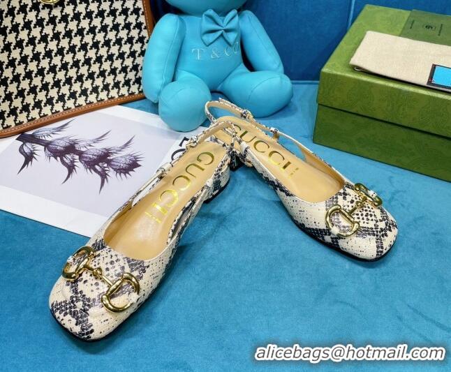 Fashion Gucci Python Print Calfskin Slingback Heeled Pumps 2.5cm with Horsebit 043021