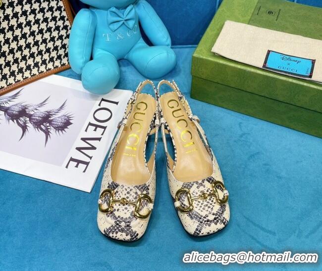 Fashion Gucci Python Print Calfskin Slingback Heeled Pumps 2.5cm with Horsebit 043021