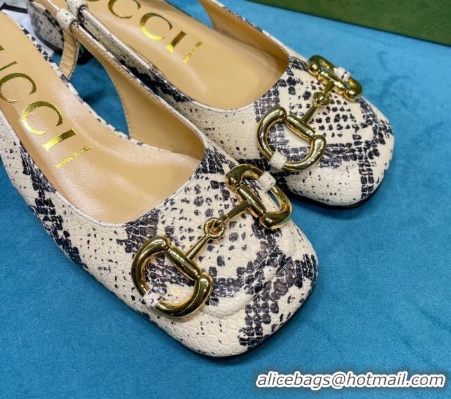 Fashion Gucci Python Print Calfskin Slingback Heeled Pumps 2.5cm with Horsebit 043021