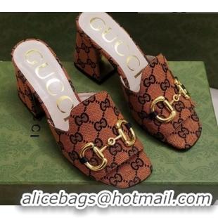 Perfect Gucci GG Canvas Slide Sandal with Horsebit 7cm 043037 Orange 2021