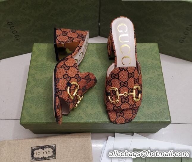 Perfect Gucci GG Canvas Slide Sandal with Horsebit 7cm 043037 Orange 2021