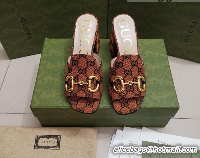 Perfect Gucci GG Canvas Slide Sandal with Horsebit 7cm 043037 Orange 2021