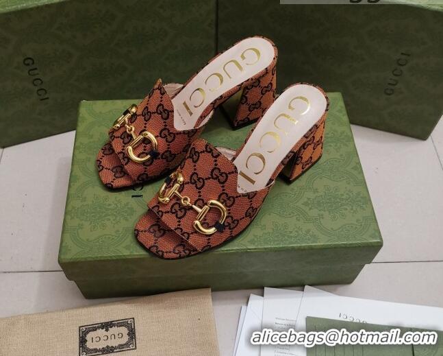 Perfect Gucci GG Canvas Slide Sandal with Horsebit 7cm 043037 Orange 2021