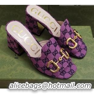 Low Price Gucci GG Canvas Slide Sandal with Horsebit 7cm 043037 Purple 2021