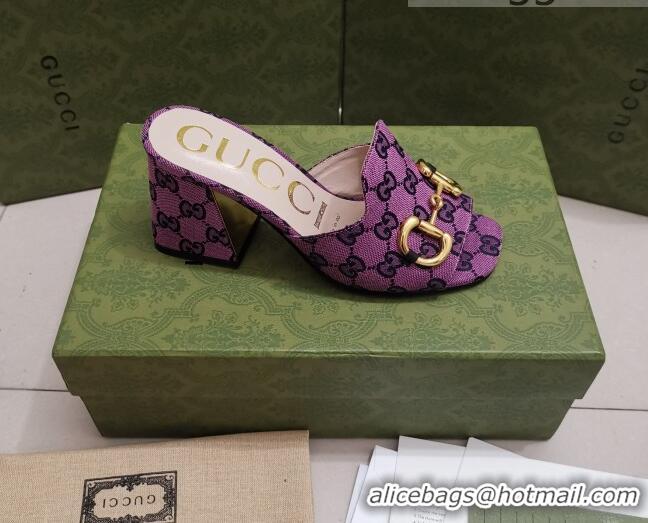 Low Price Gucci GG Canvas Slide Sandal with Horsebit 7cm 043037 Purple 2021