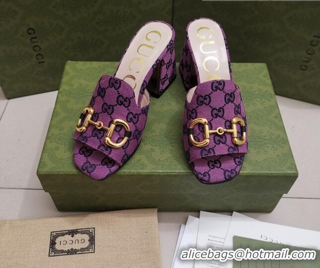 Low Price Gucci GG Canvas Slide Sandal with Horsebit 7cm 043037 Purple 2021