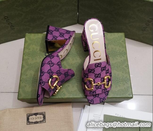 Low Price Gucci GG Canvas Slide Sandal with Horsebit 7cm 043037 Purple 2021