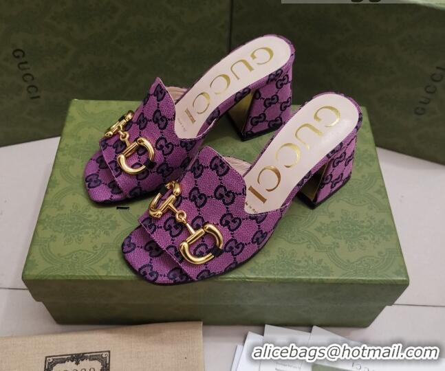 Low Price Gucci GG Canvas Slide Sandal with Horsebit 7cm 043037 Purple 2021