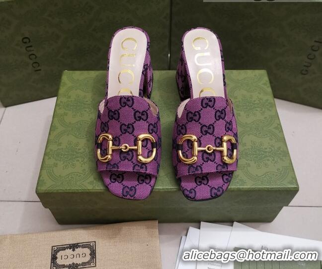 Low Price Gucci GG Canvas Slide Sandal with Horsebit 7cm 043037 Purple 2021