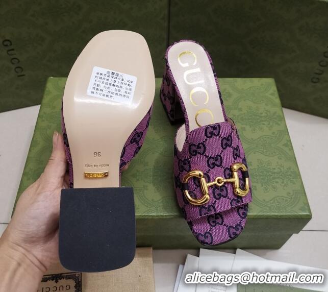 Low Price Gucci GG Canvas Slide Sandal with Horsebit 7cm 043037 Purple 2021