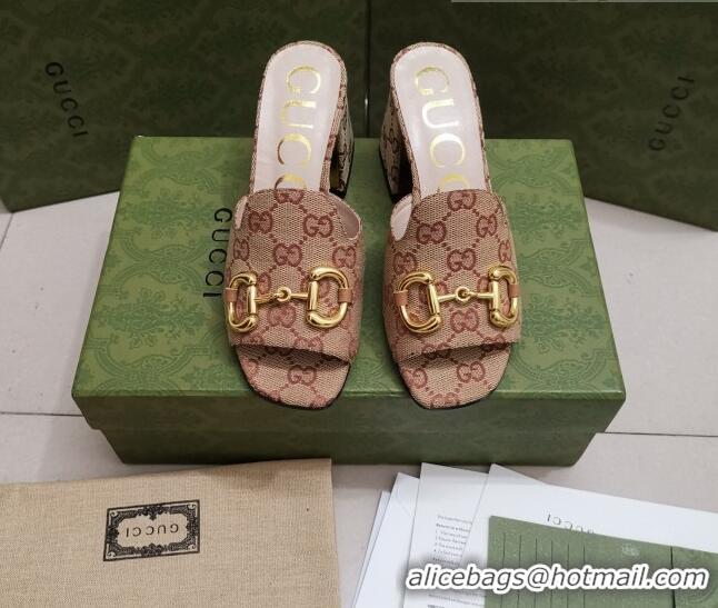 Good Product Gucci GG Canvas Slide Sandal with Horsebit 7cm 043037 Beige 2021