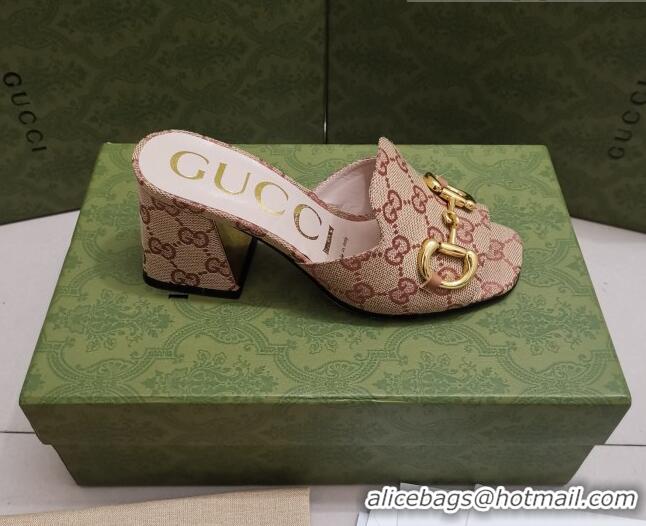 Good Product Gucci GG Canvas Slide Sandal with Horsebit 7cm 043037 Beige 2021