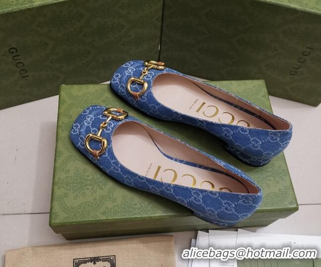 Good Quality Gucci GG Denim Pumps 2.5cm with Horsebit 043043 Light Blue 2021