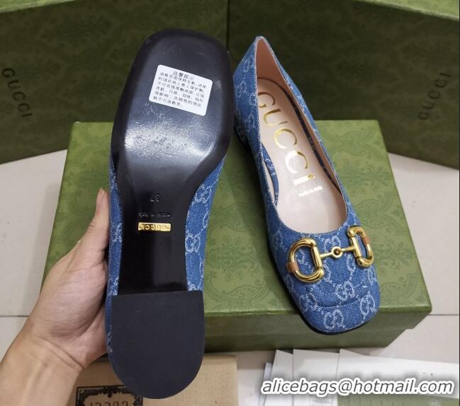 Good Quality Gucci GG Denim Pumps 2.5cm with Horsebit 043043 Light Blue 2021