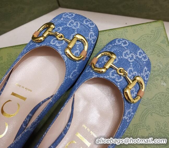 Good Quality Gucci GG Denim Pumps 2.5cm with Horsebit 043043 Light Blue 2021