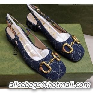 Unique Style Gucci GG Denim Slingback Pumps 2.5cm with Horsebit 043044 Dark Blue 2021