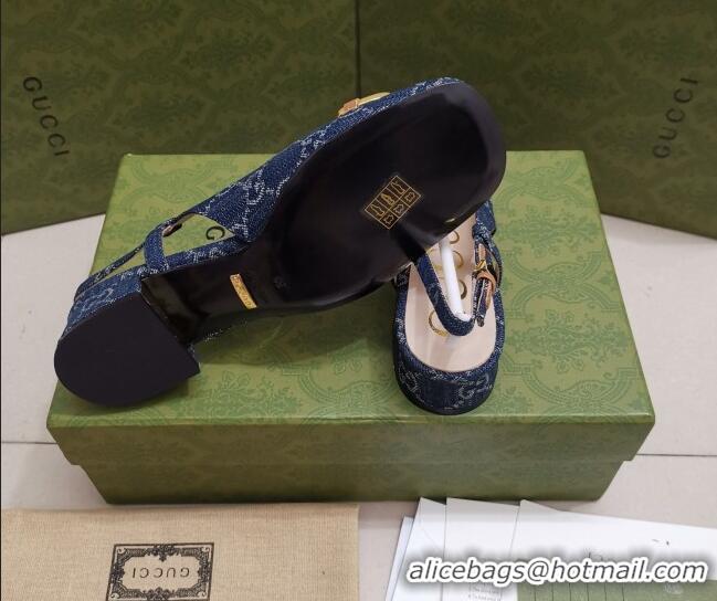 Unique Style Gucci GG Denim Slingback Pumps 2.5cm with Horsebit 043044 Dark Blue 2021