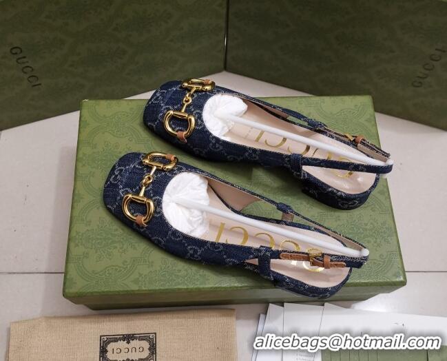 Unique Style Gucci GG Denim Slingback Pumps 2.5cm with Horsebit 043044 Dark Blue 2021