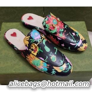 Best Grade Gucci Flora Print Princetown Slipper 043046 Black 2021