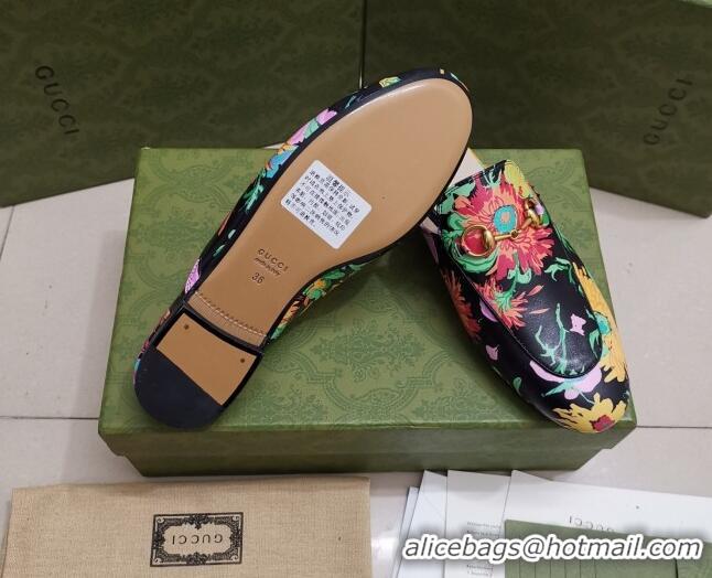 Best Grade Gucci Flora Print Princetown Slipper 043046 Black 2021