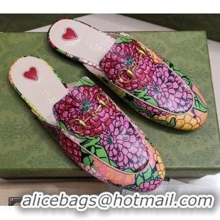 Comfortable Gucci Flora Print Princetown Slipper 043047 Pink 2021