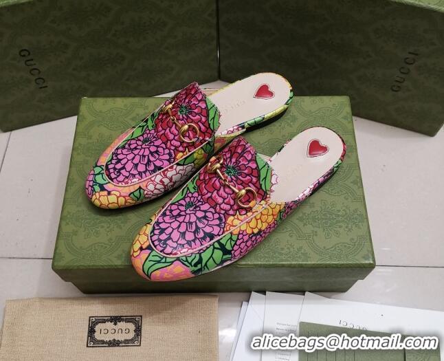 Comfortable Gucci Flora Print Princetown Slipper 043047 Pink 2021