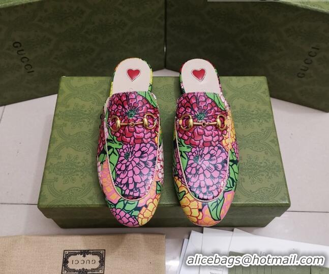 Comfortable Gucci Flora Print Princetown Slipper 043047 Pink 2021