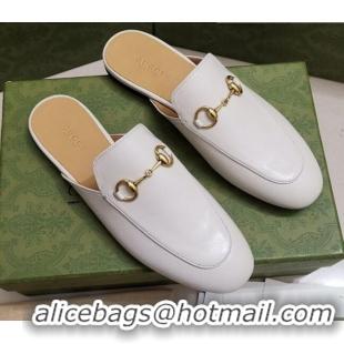 Best Product Gucci Leather Princetown Slipper with Horsebit 043050 White 2021