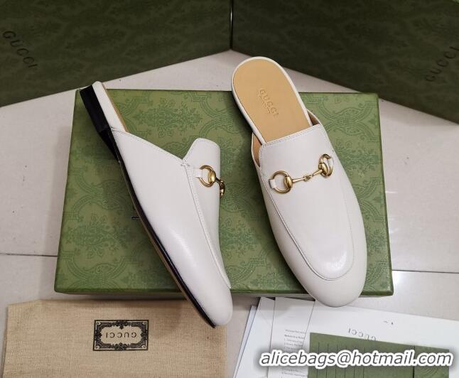 Best Product Gucci Leather Princetown Slipper with Horsebit 043050 White 2021