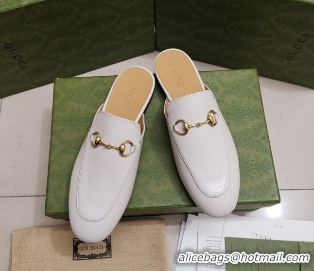 Best Product Gucci Leather Princetown Slipper with Horsebit 043050 White 2021