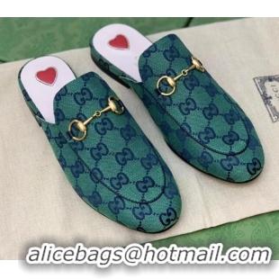 Charming Gucci GG Canvas Princetown Slipper with Horsebit 043051 Green 2021