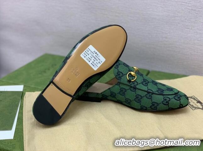 Charming Gucci GG Canvas Princetown Slipper with Horsebit 043051 Green 2021