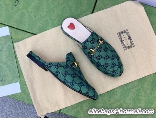 Charming Gucci GG Canvas Princetown Slipper with Horsebit 043051 Green 2021