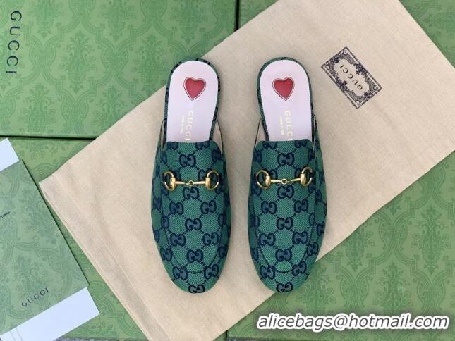 Charming Gucci GG Canvas Princetown Slipper with Horsebit 043051 Green 2021