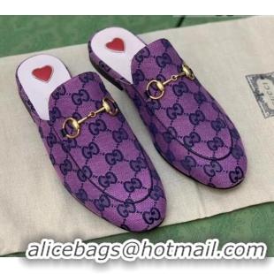 Good Quality Gucci GG Canvas Princetown Slipper with Horsebit 043051 Purple 2021