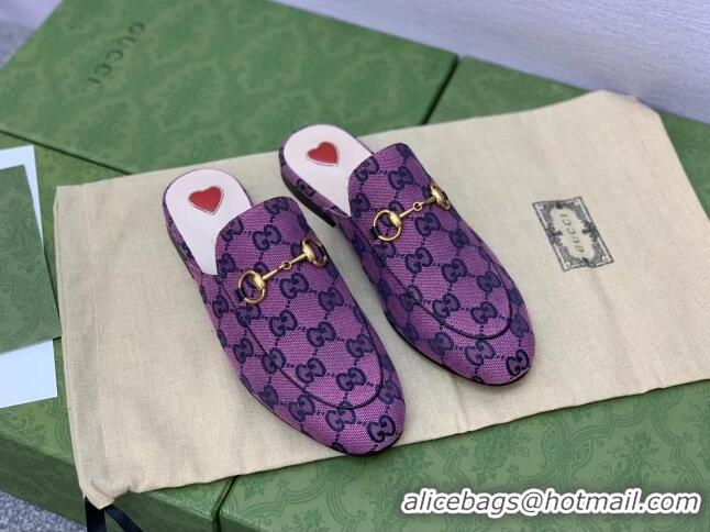 Good Quality Gucci GG Canvas Princetown Slipper with Horsebit 043051 Purple 2021