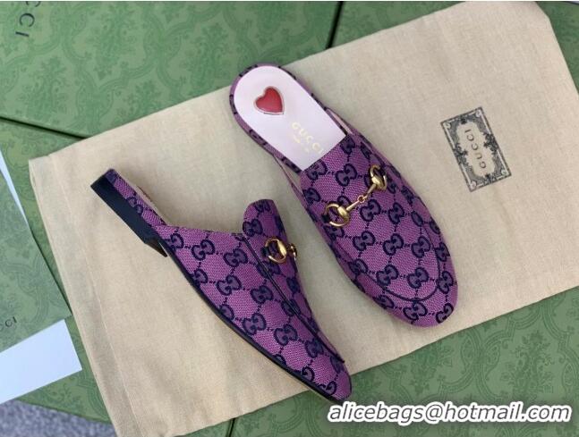 Good Quality Gucci GG Canvas Princetown Slipper with Horsebit 043051 Purple 2021