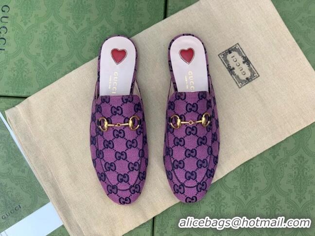 Good Quality Gucci GG Canvas Princetown Slipper with Horsebit 043051 Purple 2021