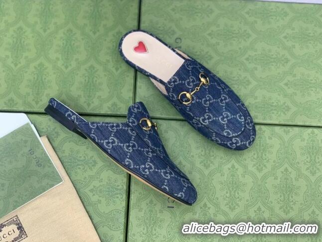 Purchase Gucci GG Denim Princetown Slipper with Horsebit 043055 Dark Blue 2021