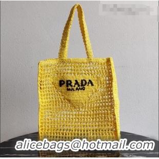 Super Quality Prada Woven Raffia Tote Bag 1BG393 Yellow 2021