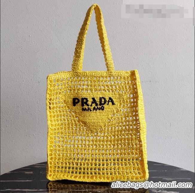 Super Quality Prada Woven Raffia Tote Bag 1BG393 Yellow 2021