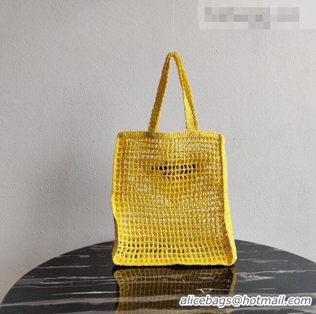 Super Quality Prada Woven Raffia Tote Bag 1BG393 Yellow 2021