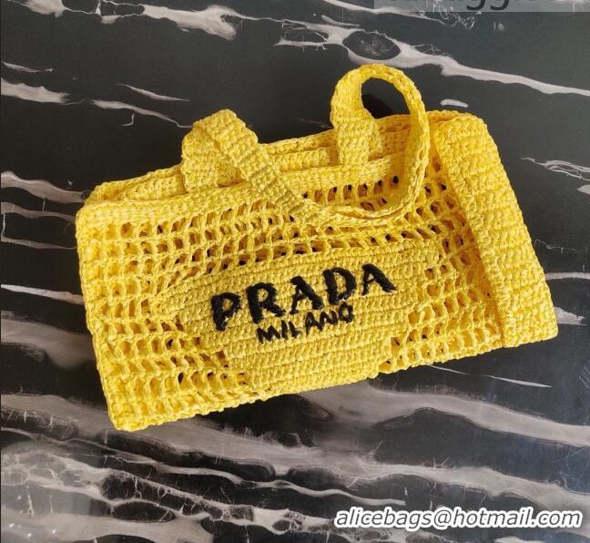 Super Quality Prada Woven Raffia Tote Bag 1BG393 Yellow 2021