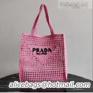 Top Quality Prada Woven Raffia Tote Bag 1BG393 Pink 2021