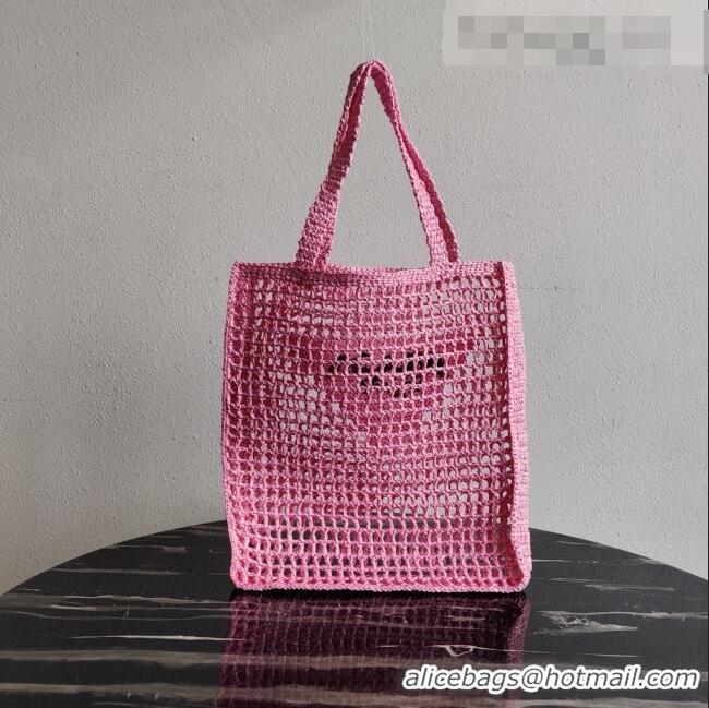 Top Quality Prada Woven Raffia Tote Bag 1BG393 Pink 2021