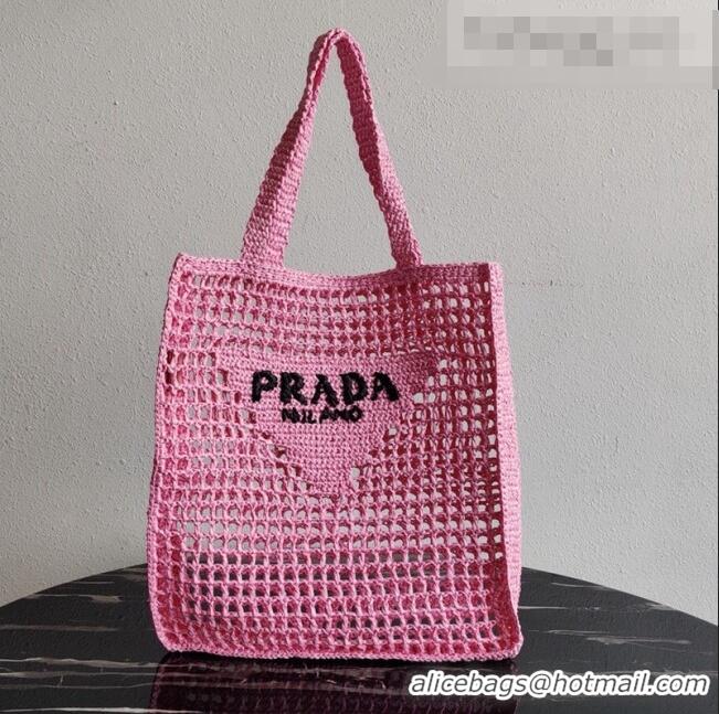 Top Quality Prada Woven Raffia Tote Bag 1BG393 Pink 2021