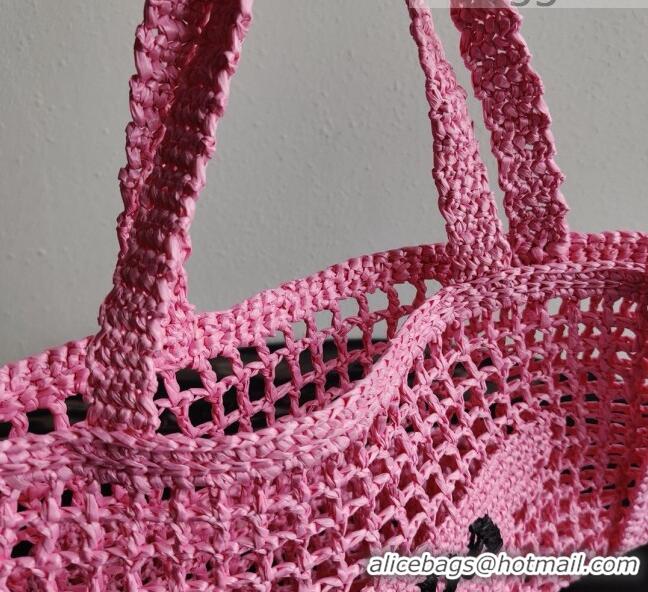 Top Quality Prada Woven Raffia Tote Bag 1BG393 Pink 2021