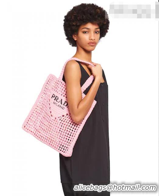 Top Quality Prada Woven Raffia Tote Bag 1BG393 Pink 2021